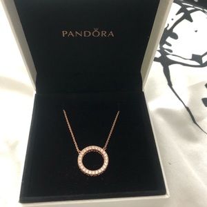 Pandora circle of sparkle necklace in rose gold.